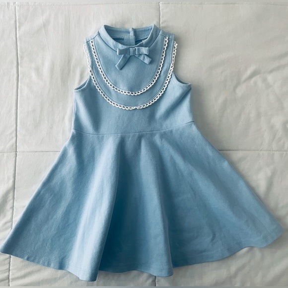 JANIE AND JACK Retro Vintage Style Lace Bib Dress Bow Blue - Picture 2 of 5